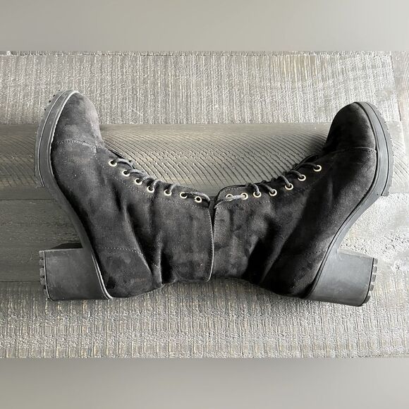 Sinsay Black Lace-Up Heeled Ankle Boots | Faux Suede Size 8.5 - Picture 8 of 10